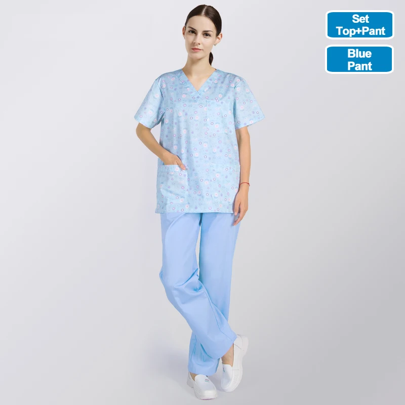 DieLianHua-Set-Blue ANNO хлопковая медицинская одежда Топ Брюки хирургические ткани медицинские скрабы Стоматологическая униформа для кормления хирургические рубашки для женщин и мужчин - Цвет: DieLianHua-Set-Blue