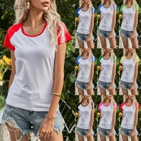 feogor 2021 summer new casual womens fashion personality raglan sleeves hit color short sleeved t shirt womens blouse