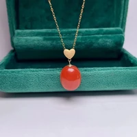 shilovem 18k yellow gold real natural south red agate pendants no necklace fine plant jewelry gift plant 10mm mymz12146681nh