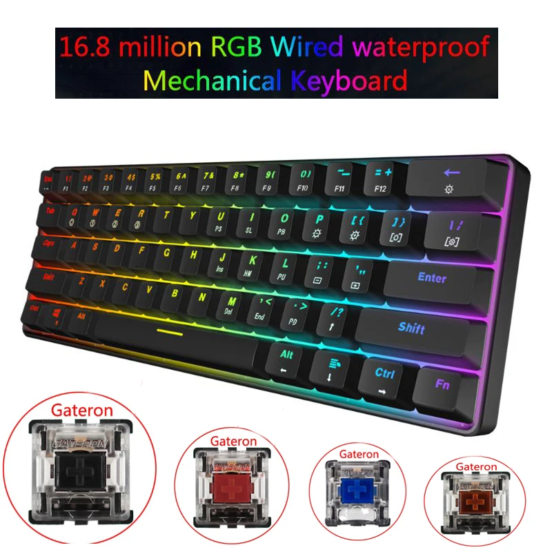 Игровая механическая клавиатура RGB/ Mix подсветкой светодиодный USB Проводная 61
