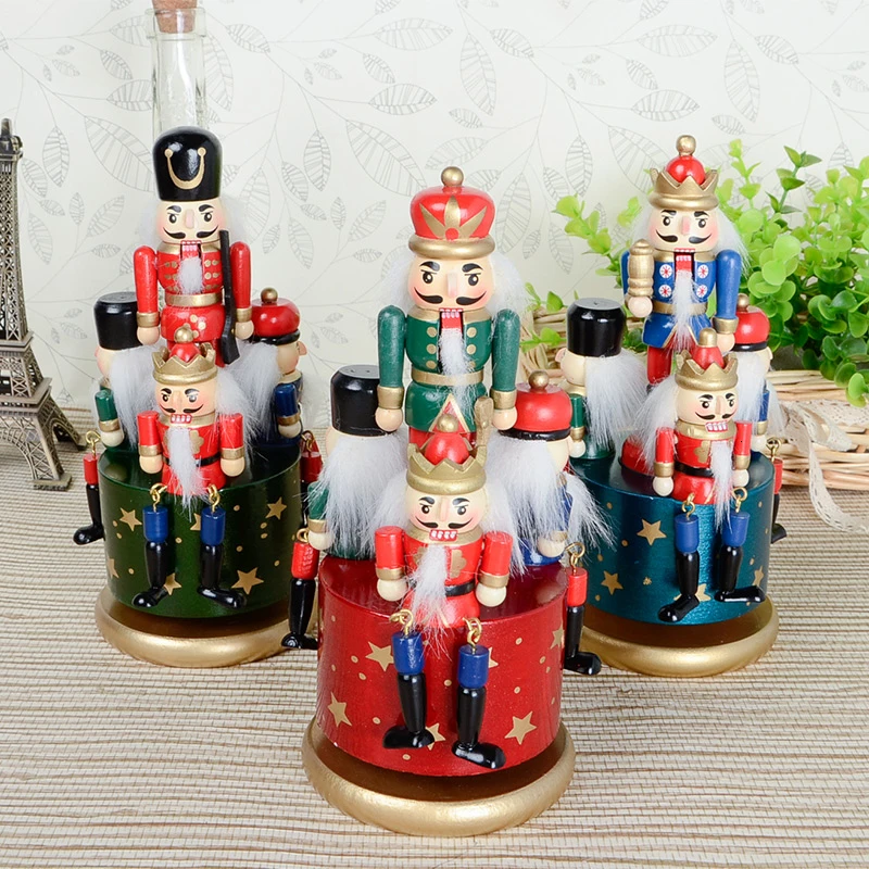 Рождественская музыкальная шкатулка механизм креативный 20 см музыкальные коробки Щелкунчик резьба по дереву ремесла милый мультфильм солдат музыкальная шкатулка подарки