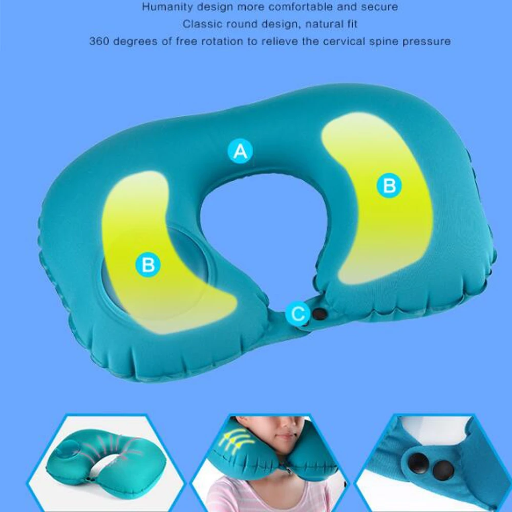 Надувная u-образная идеальная Бархатная подушка для путешествий шеи отдыха офиса
