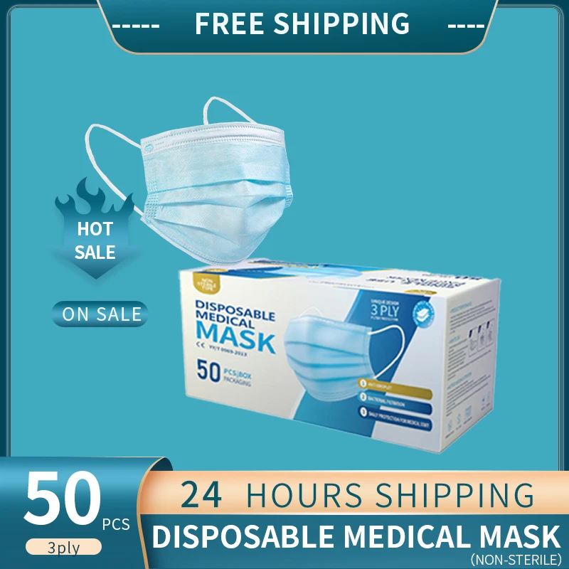 

3Ply Doctor Nurse Disposable Medical Mask Non-Sterile 50Pcs With English Package Box