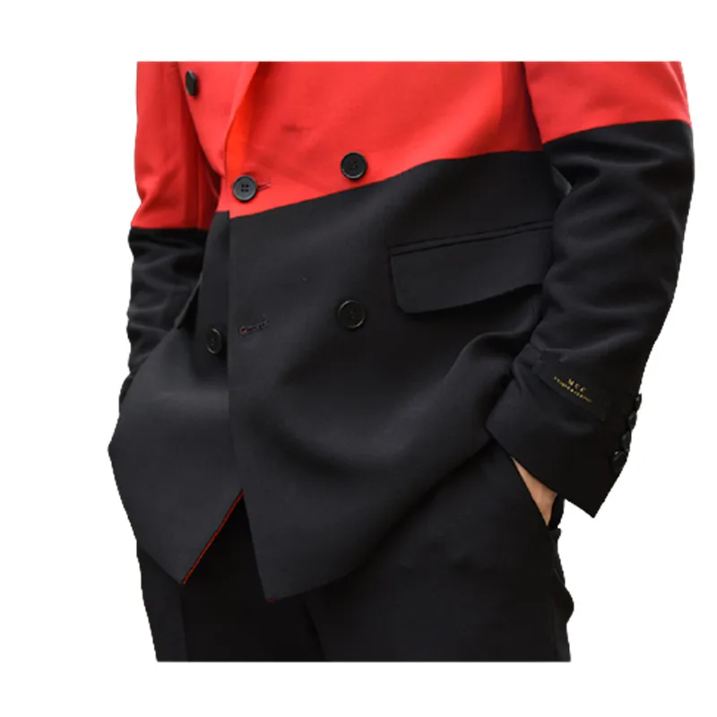 

Color-matching Design Suit Men's Slim Ruffled Young Handsome Coat Pants Two Pieces of Double-breasted Suit Jacket