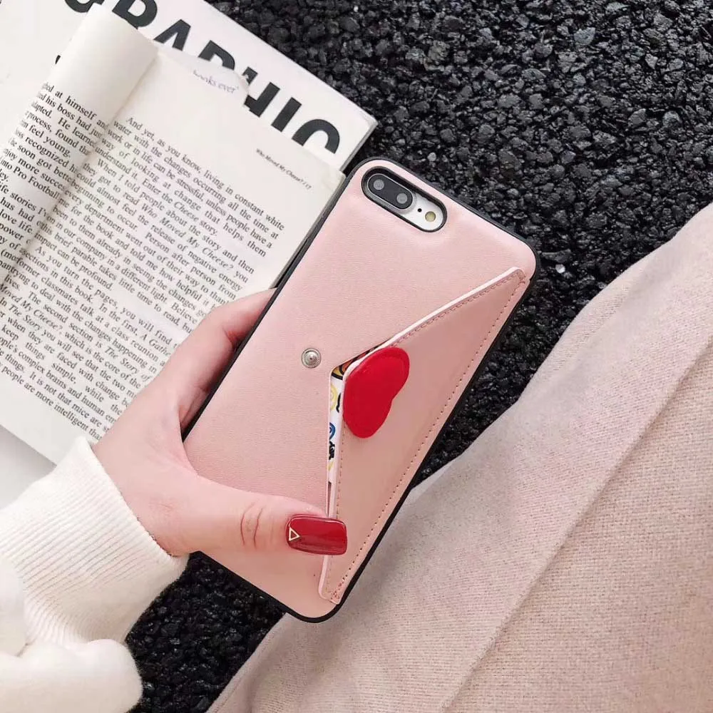Love Heart Envelope Phone Case for iPhone 6 7 8 Plus X XS XR Max Wallet Leather Soft Shell Cover Coque | Мобильные телефоны и