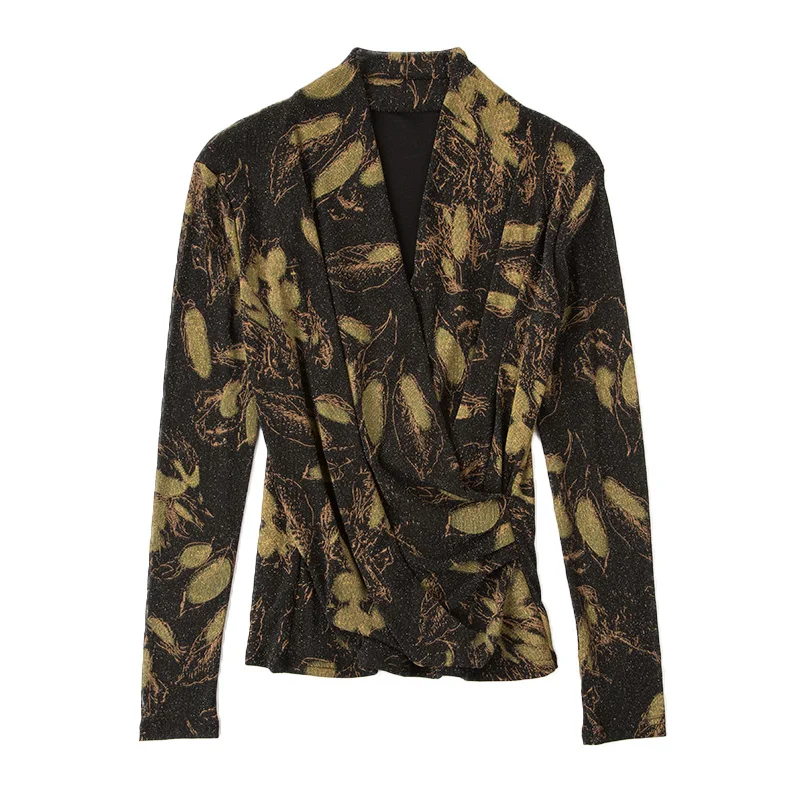 

Long Sleeve V-neck Lace Blouse Women Shirts Fashion Print Korean OL Office Women Blouses Plus Size 4XL Women Tops Camisas Mujer