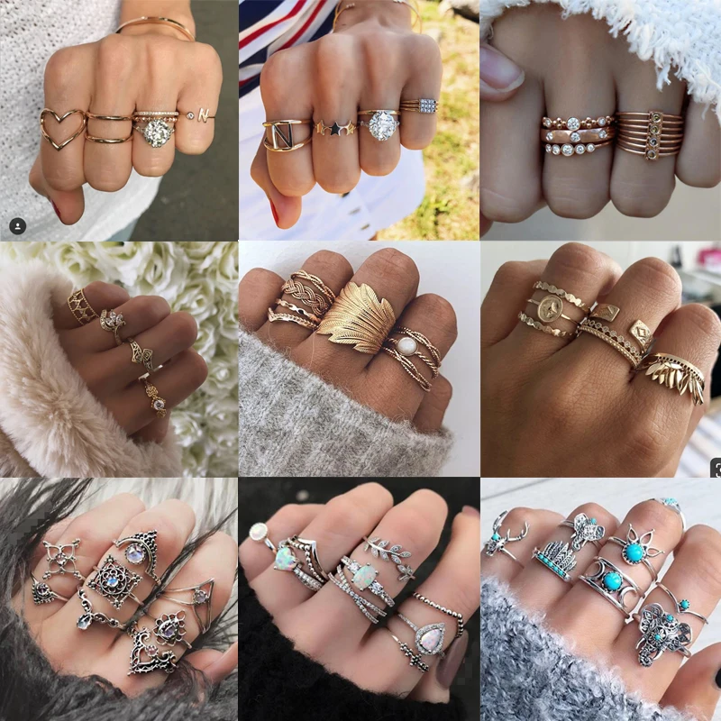 Кольца Tocona Boemian золотого цвета с кристаллами камнями винтажное обручальное кольцо со слоном луной листом геометрической формы для женщин и мужчин ювелирные изделия кольцо