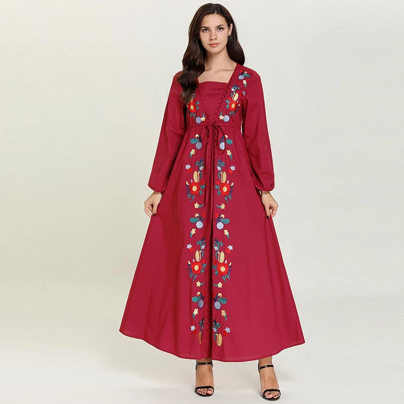 Красный абайя Кафтан Дубай Турция исламский арабский хиджаб мусульманское