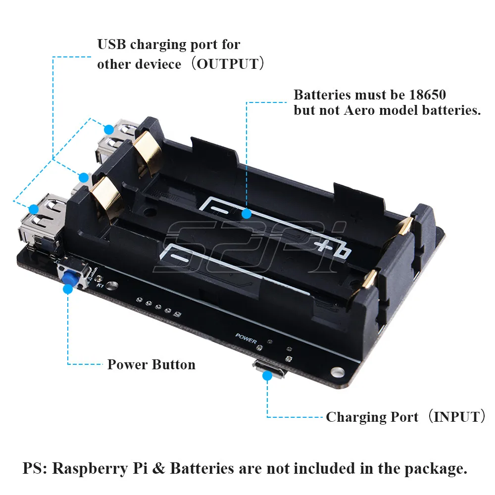 52Pi Оригинал 18650 Φ с RTC & Coulometer Pro устройство питания Расширенный два USB порта для
