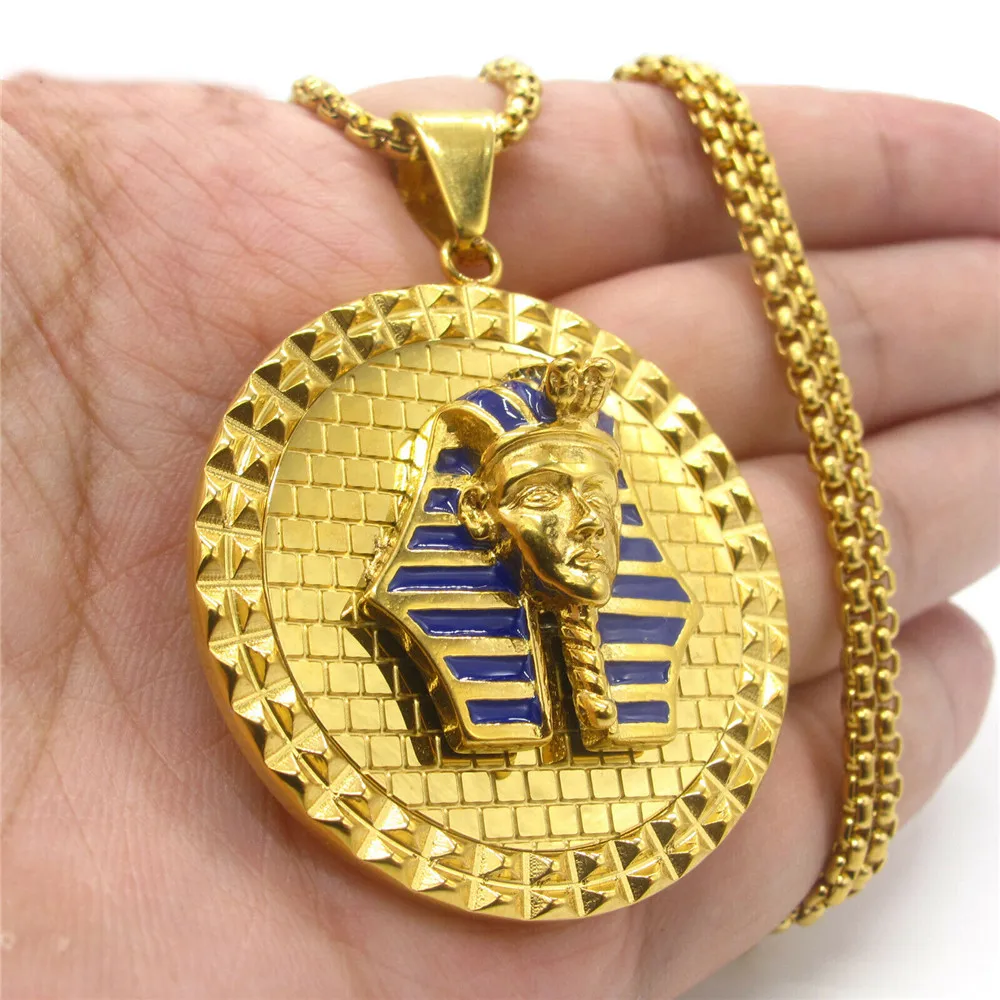 

Stainless Steel Egyptian Gold Pharaoh King Tut Hip Hop Pendant Necklace