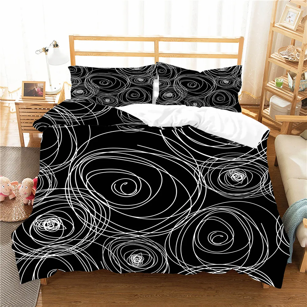 Геометрические покрывала для кровати белая линия Круги Печатные Черные