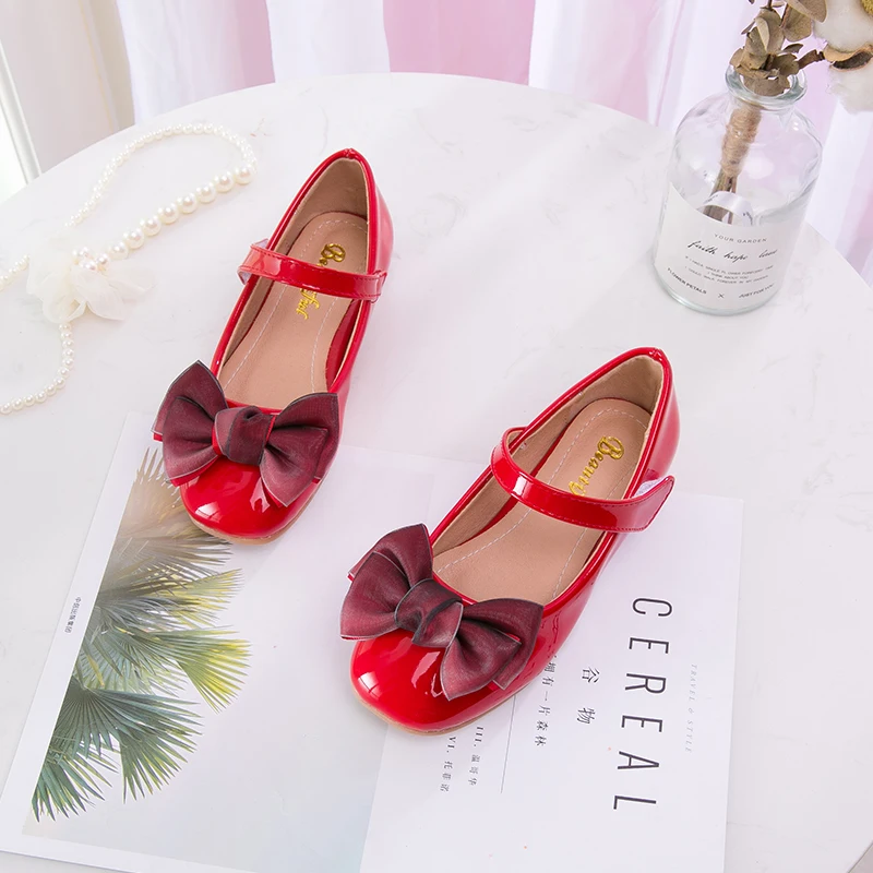 

ISSIENA 2021 Mixed Color Ankle Strap PU Leather Butterfly-Knot Shoes Girl Shoes Round Toe Sweet Kid Shoes Girls Size 28-37