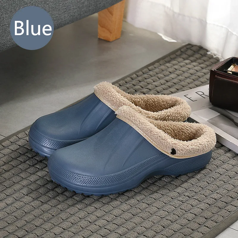 Плюшевые хлопковые тапочки для женщин Нескользящие водонепроницаемые домашние