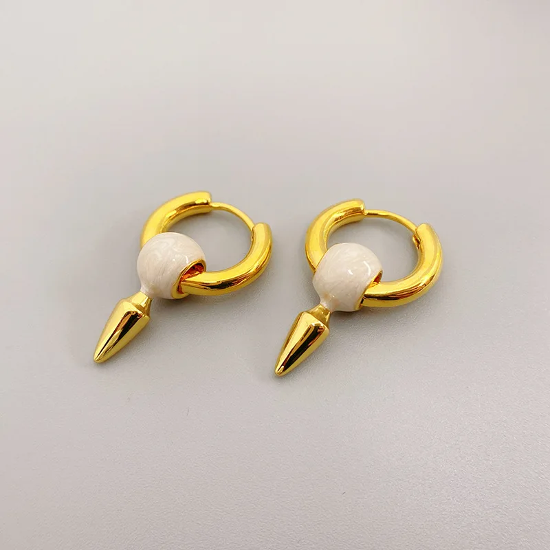 

New French personality white enamel glazed bullet earrings women's copper fashion gold earrings