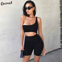 orangea hollow out romper women one shoulder solid elastic hight sleeveless activewear 2021 summer new fashion casual outfits