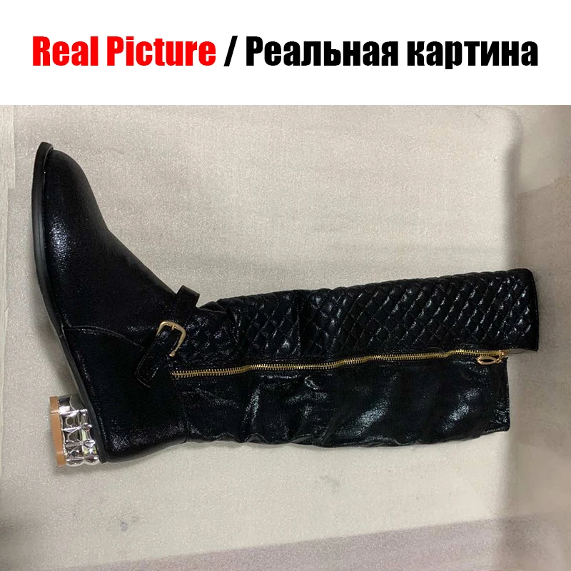 DoraTasia/размеры 34-43, женские сапоги до колена, зимняя обувь на меху, женские теплые мотоциклетные ботинки на не сужающемся книзу массивном каблуке, с острым носком, на молнии