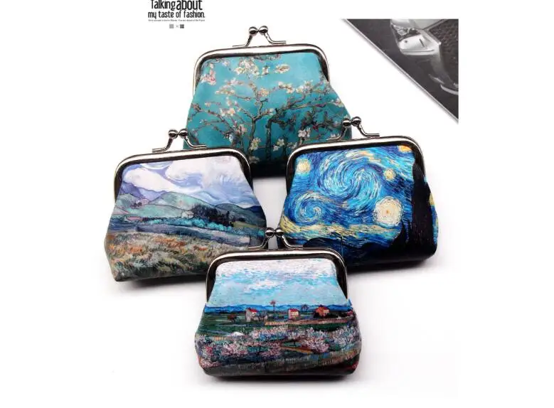 4pcs/lot! Van Gogh Bag Starry Night Printing Coin Purse Impressionism Oil Painting Pattern purse