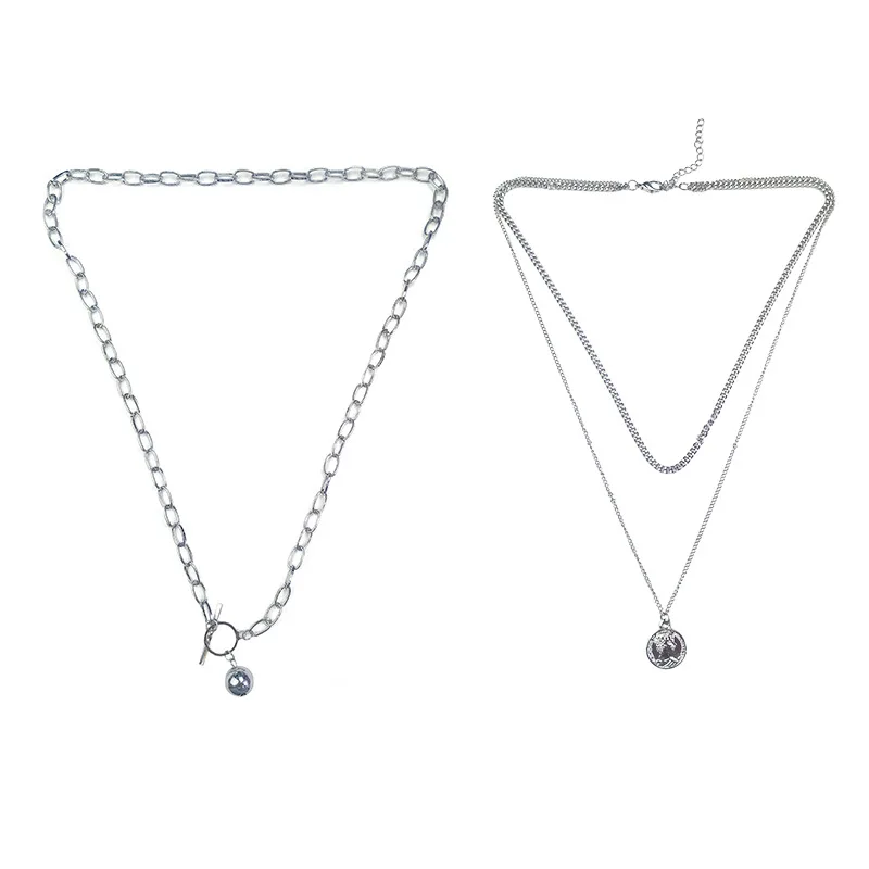 

2021 Korean Retro Hip Hop Multilayer Necklace Female Head Clavicle Chain Sweater Chain Trendy Pendant Bar Rock Party Jewelry