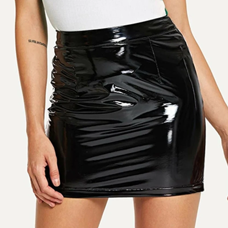 Блестящая короткая мини-юбка из ПВХ Женская привлекательная облегающая юбка с