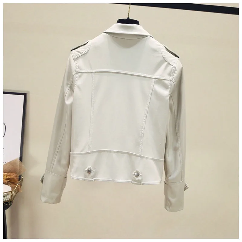 Осенне зимняя Новинка сетчатая красная кожаная куртка женские тонкие белые