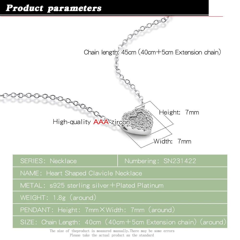 Женское ожерелье с подвеской в виде сердца из серебра 925 пробы|Ожерелья| |