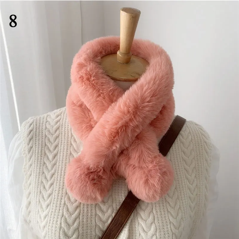 

Rex Rabbit Fur Collar Scarf Plush Scarf Snood Scarves Double Ball Warm Thicken Scarves Solid Color Thicken Fur Soft Furry Shawl