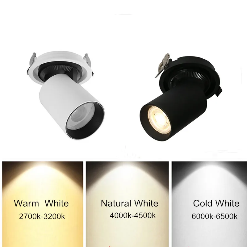 

360 angles adjustable Dimmable LED Recessed Downlight 10W 15W LED Ceiling Spot Light 3000K/4000K/6000K Black/White Housing Light