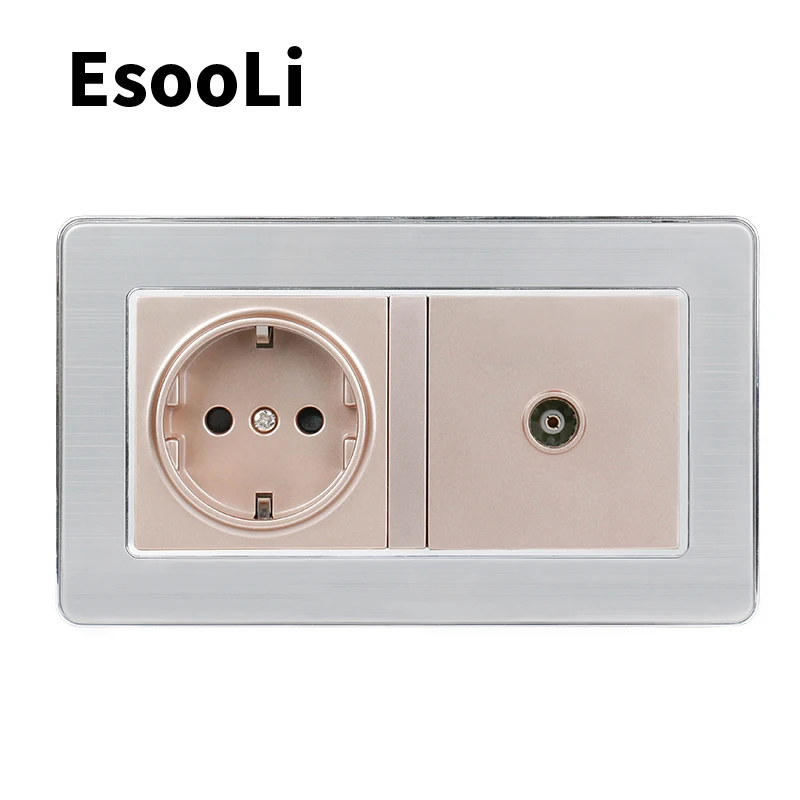 Европейская настенная розетка EsooLi 16 А черная с заземлением гнездом для