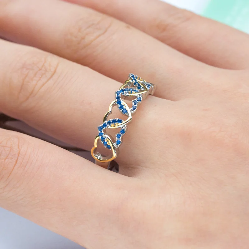 

Band Ring with Love Heart Design Colorful CZ Pave Setting Silver Plated Best Christmas New Year Gift Rings for Women