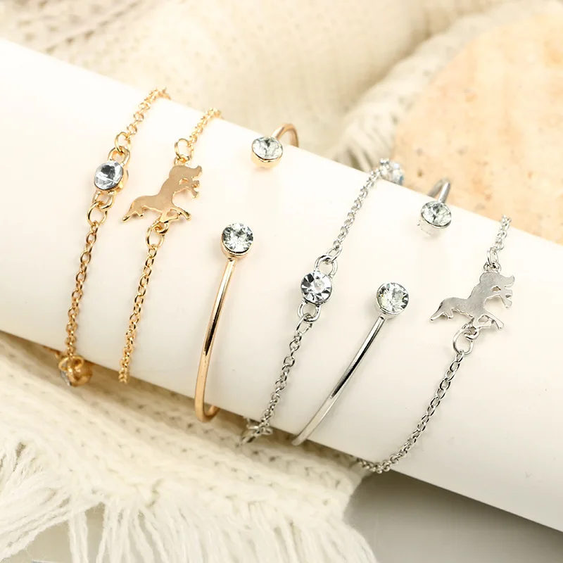 Набор женских браслетов амулет в виде единорога стразы свадебные украшения |