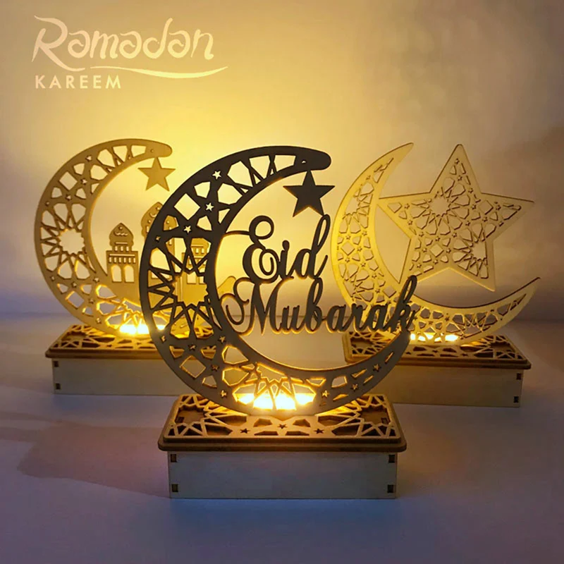 

QIFU EID Wooden Ornament Eid Mubarak Ramadan Decor for Home Islamic Muslim Party Decor Kareem Ramadan and Eid Decor Eid AL Adha