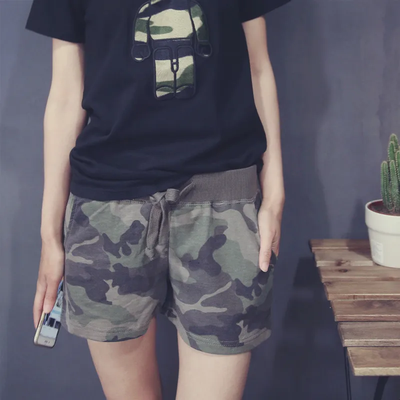 Шорты женские камуфляжные с завышенной талией модные хлопковые повседневные