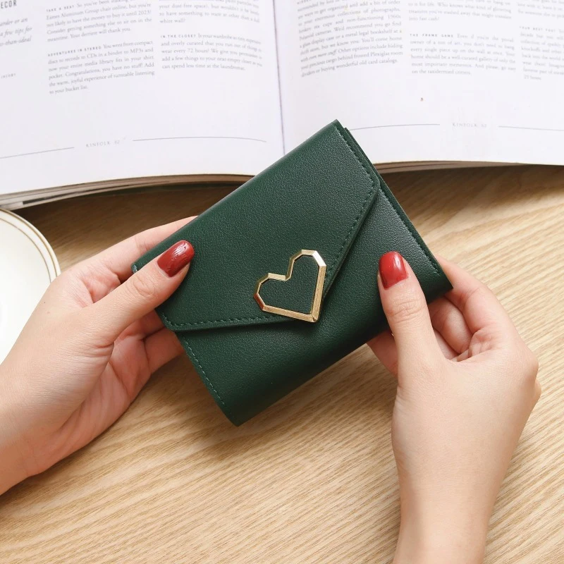 

Purse Women Retro Sweet Style Wallet Heart Shape Buckle Short Purse Small Money Clip Pocket For Women