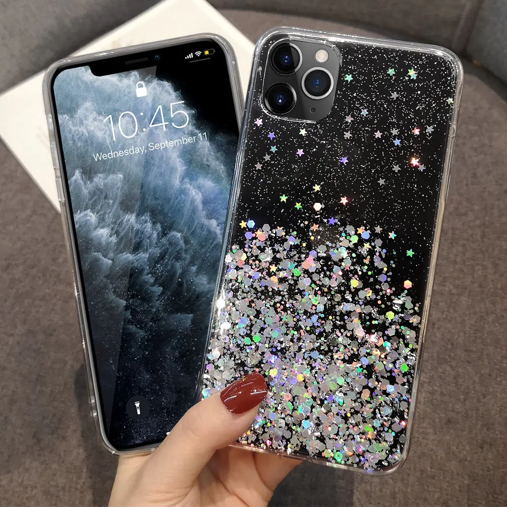 Блестящий чехол с золотой фольгой для IPhone 12 Mini 11 Pro Max X XR XS MAX 7 8 Plus 6 6s 5 5s SE 2020