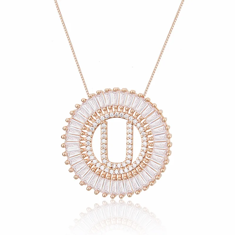 

Beautiful rose gold plated 26 letter necklace beautiful round zirconium inlaid clavicle Chain Copper Pendant
