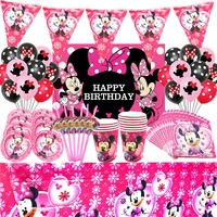 76pcslot pink minnie mouse cartoon birthday party decorations plate tablecloth paper cup napkin flexible straw tableware set