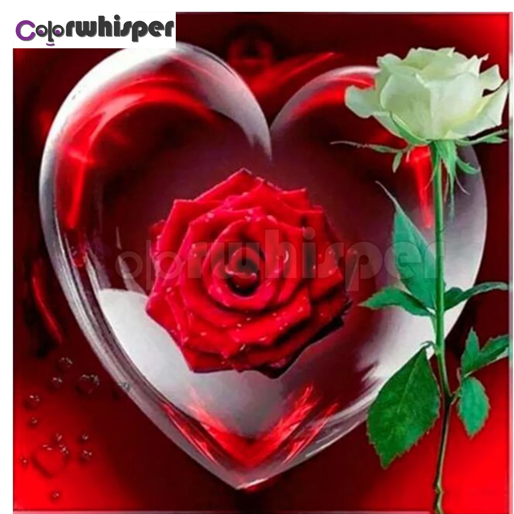 Алмазная картина полностью квадратная/круглая дрель Сердце Красная роза 5D Daimond
