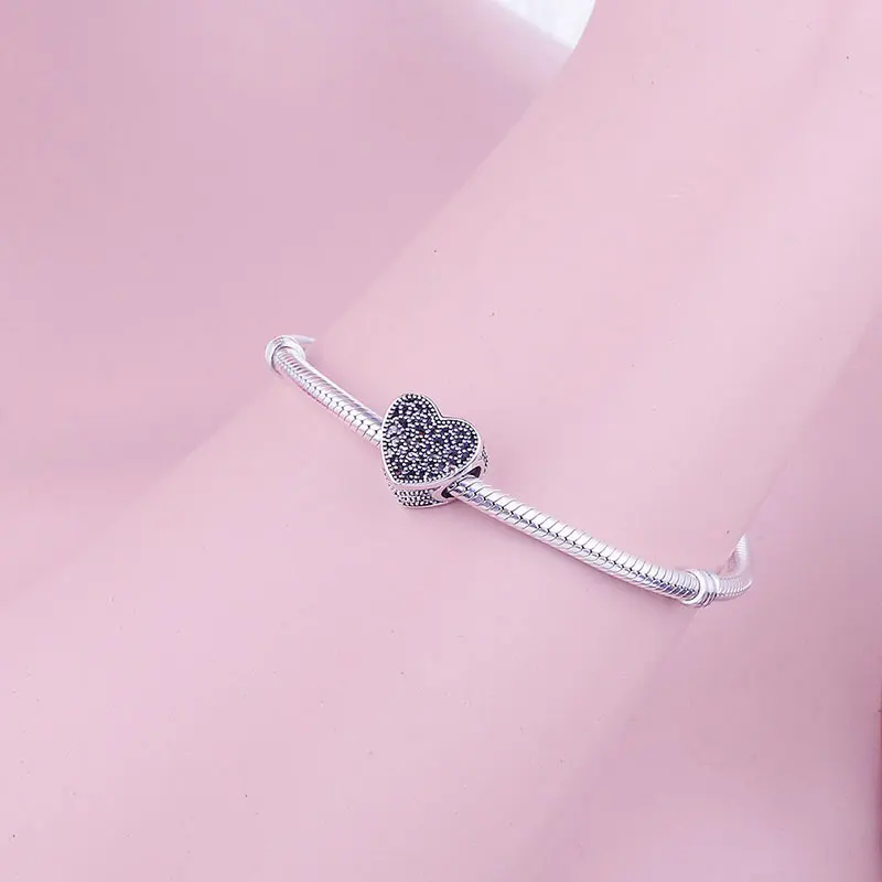 Женский ажурный браслет из серебра 925 пробы кулон в виде сердца с кружевной