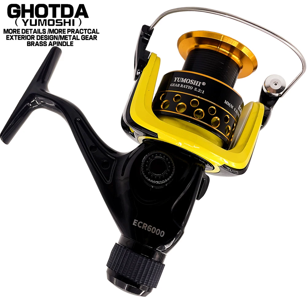 

GHOTDA Yellow Outdoor Sports Fishing Carp All-metal Spool Reel, Rear Brake Freshwater Seawater Boat-fishing Reel Fishing