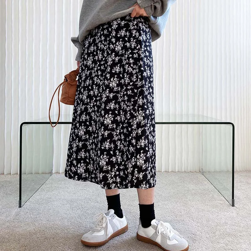 

Spring and autumn women's casual flower print high waist skirt