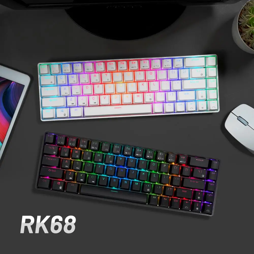 rk68 rk855 65 bluetooth rgb hot swappble mechanical gaming keyboard compact 68 keys wireless gamer keyboard for pc laptop free global shipping