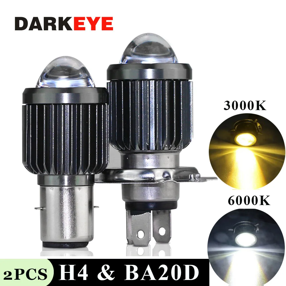 Электрическая мотоциклетная светодиодная фара DARKEYE с объективом «рыбий глаз», сверхъяркая фара H4 дальнего и ближсветильник света BA20D 3000K 6000K 12V 30W EJ