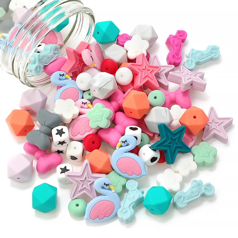 

50 шт., силиконовые бусины-прорезыватели для зубов