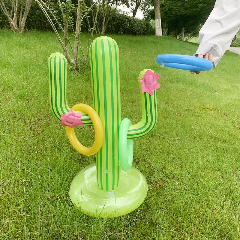 Outdoor Swimming Pool Inflatable Cactus Ring Toss Game Set Floating Pool Toys Beach Party Kids Adults Favors Supplies Bar Travel
