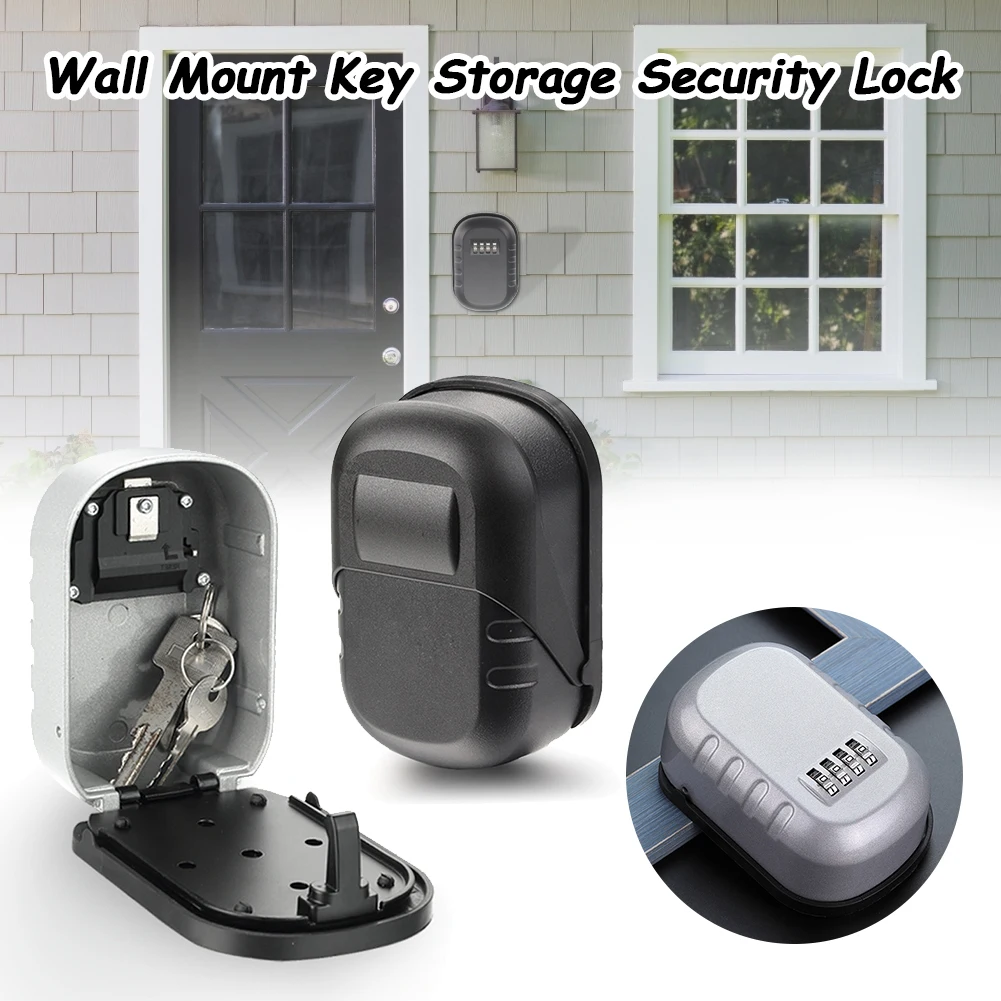 

Key lock box wall-mounted aluminum alloy key safe box 4 combination key storage box indoor and outdoor combination key storage