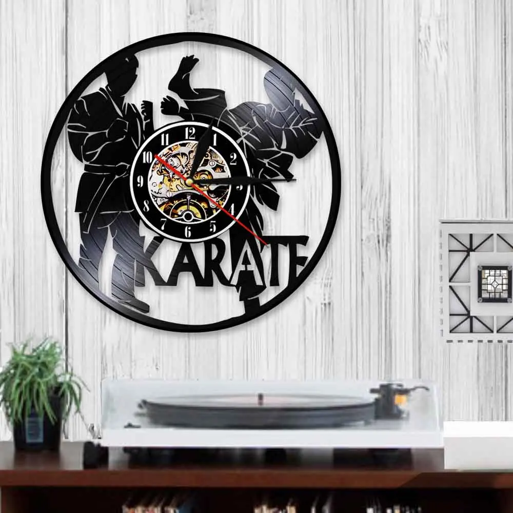 Спортивные виниловые 3d часы настенные для каратэ вечеринки силуэт светодиодное