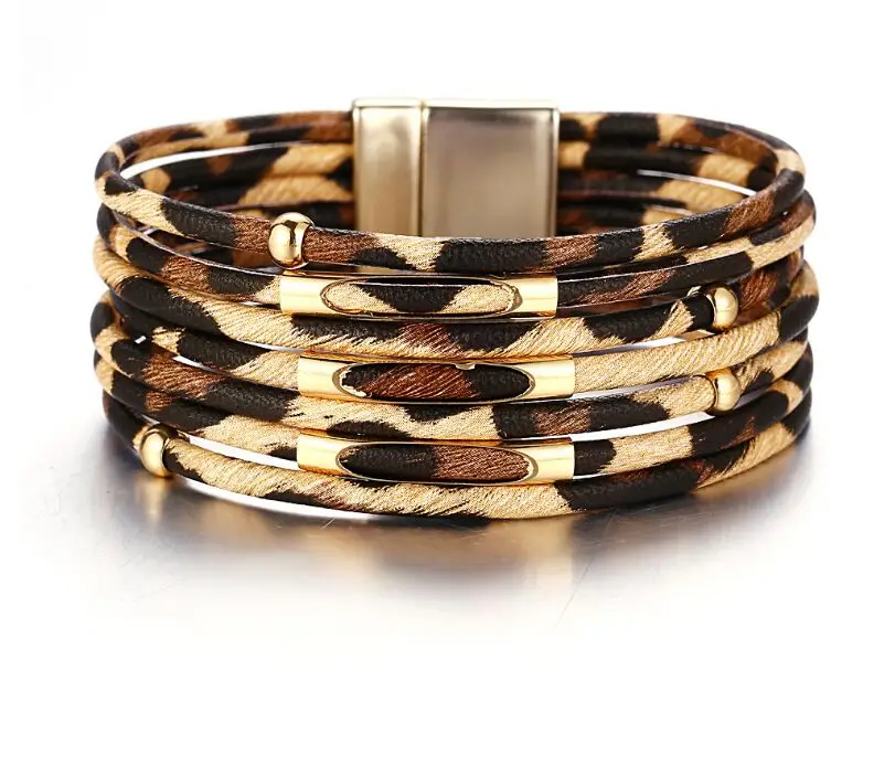 Леопардовые кожаные браслеты для женщин модные и элегантный многослойный