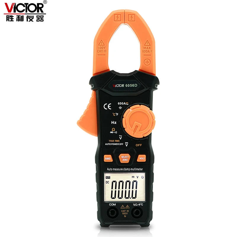 

Victor VC6056D Digital Clamp Meter Multimeter AC/DC Current Voltage Resistance Ammeter Tester 600A 32mm Jaw with Black Bag