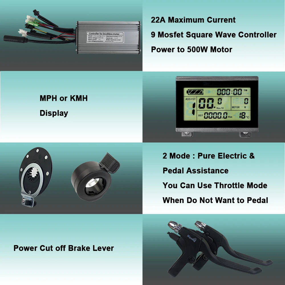 Комплект для электровелосипеда 500 Вт мотор-ступица передний и задний привод