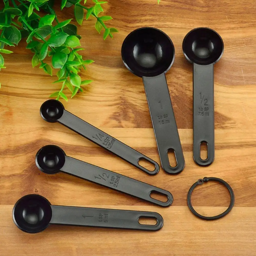 

5pcs/set Measuring Cups Spoon Teaspoon Coffee Sugar Scoop Spoon Kitchen Measuring Cooking Plastic Handle Tools Baking L0N9